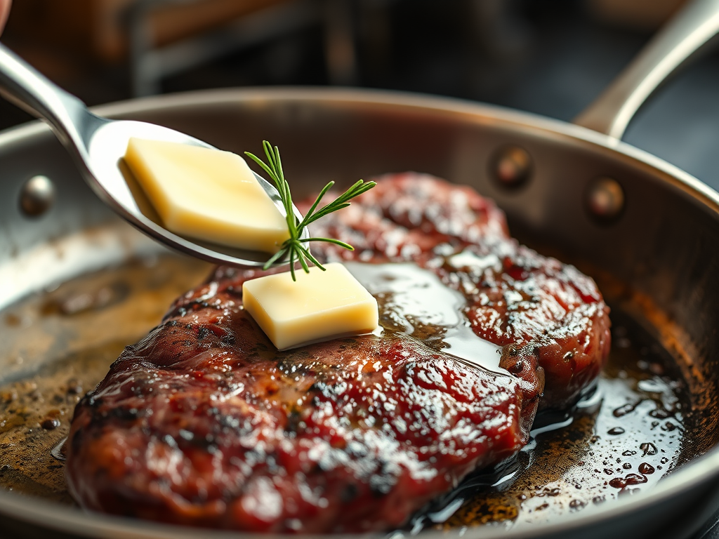 Carbon steel pan with steak