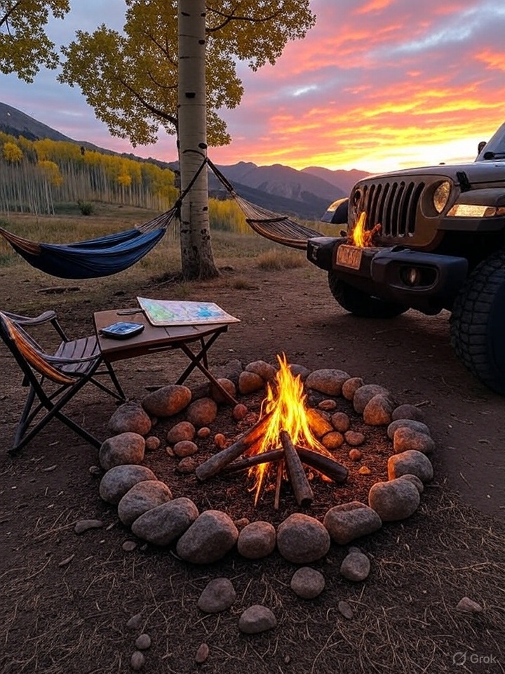 camp scene at sunset