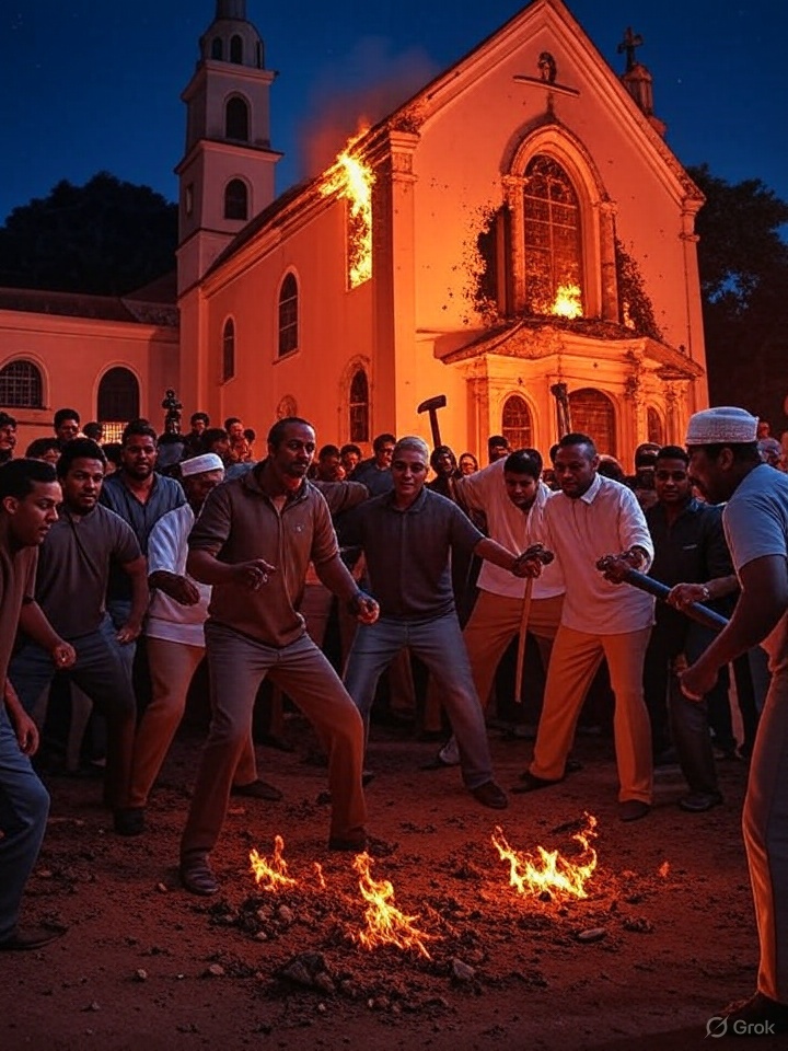 Goatfuckers burning churches and Christian effigies. 