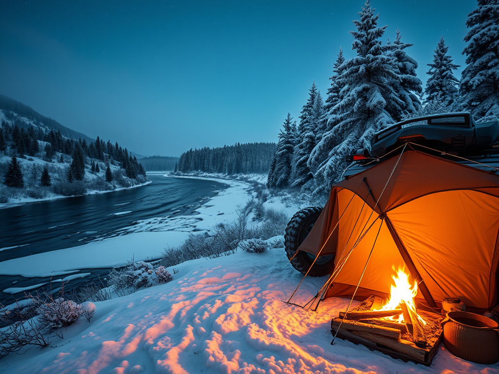 camp in winter while overlanding